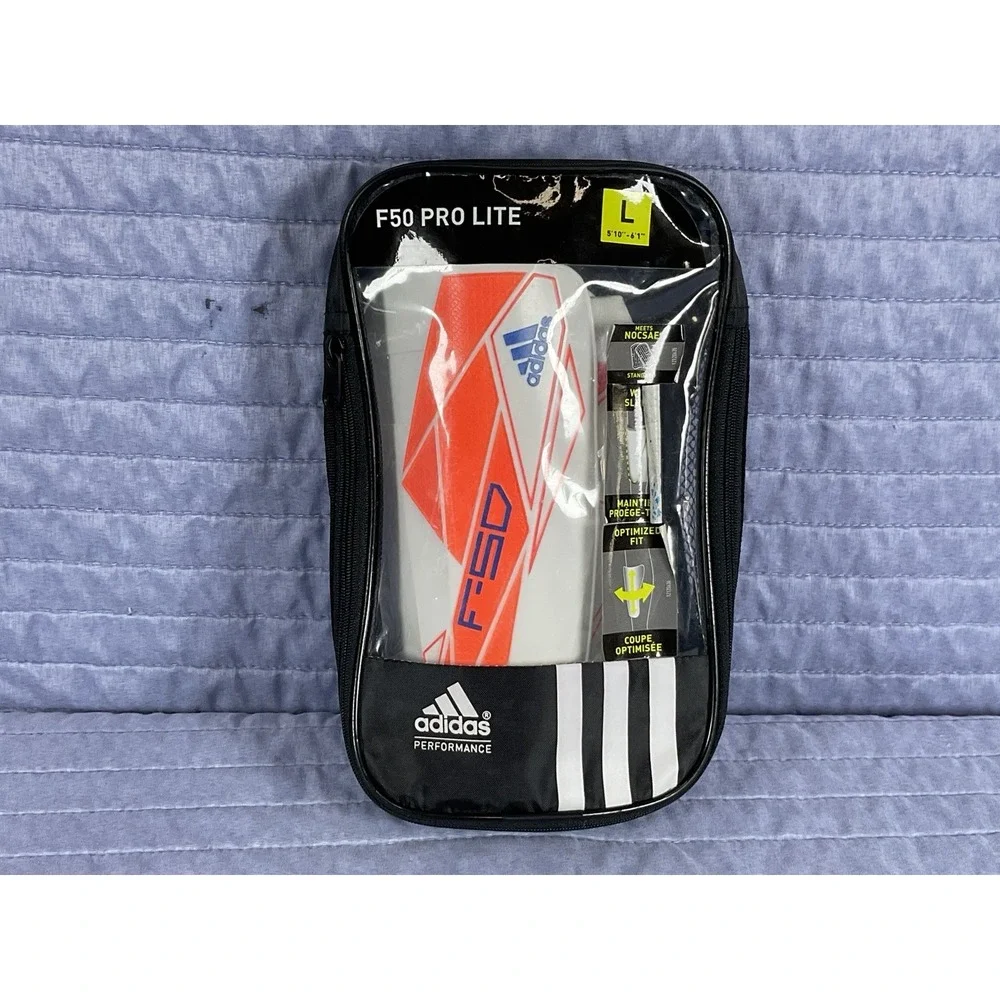 Adidas F50 Pro Lite Shin Guards L W44149 White Infrared Blue Sleeves Case